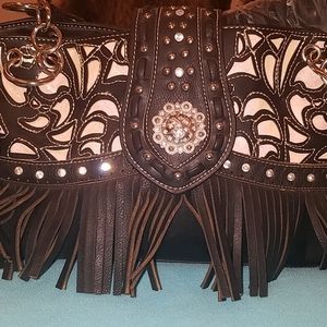 Black & white tooled purse with rhinestones